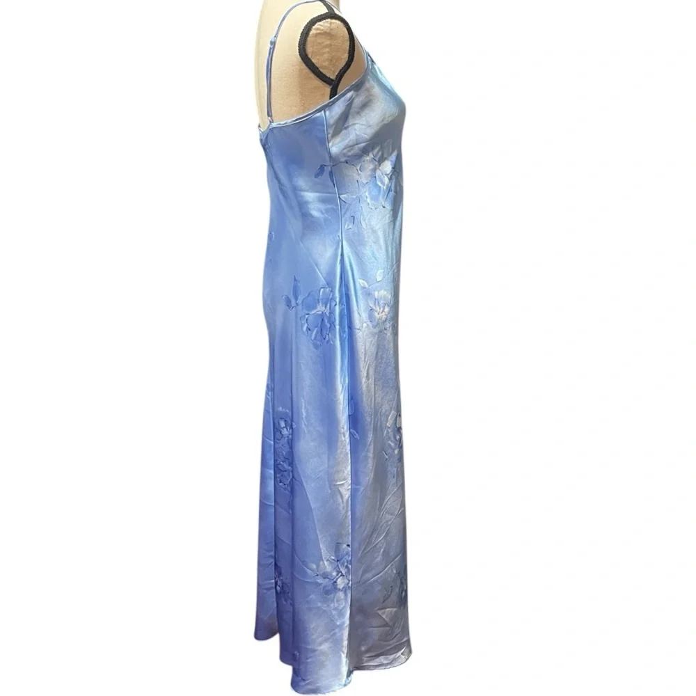 Private‎ Luxuries Vintage Blue Floral Shiny Satin Sexy Slip Dress Nightgown 8 - Picture 3 of 10